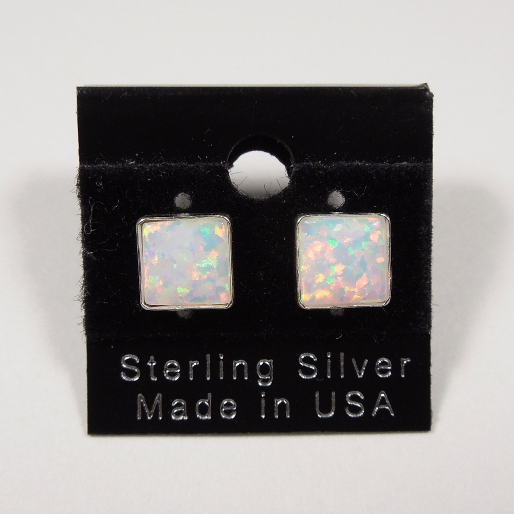 White Fire Opal Sterling Silver Stud Earrings